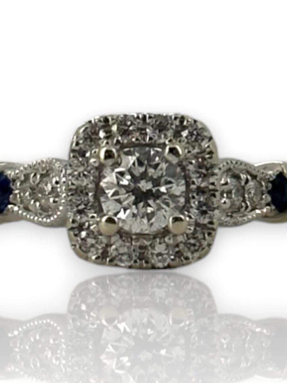 Vera Wang Love Collection Diamond & Sapphire 14kt 585 White Gold Ring Size 6